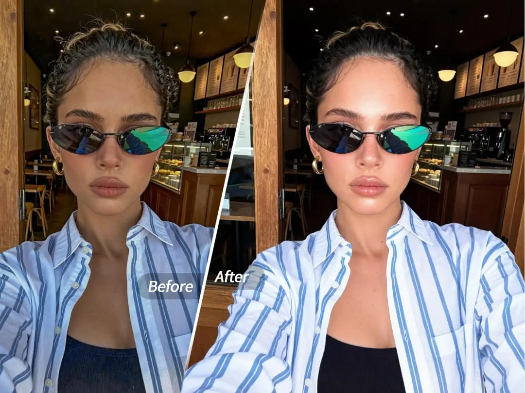 Comparación entre foto original y efecto estilo G7X o Canon en la playa