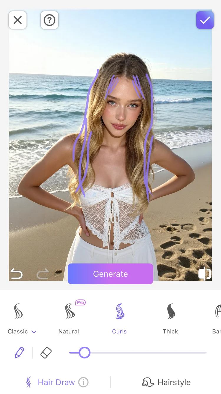 Seleziona la foto in cui devono essere disegnati i capelli in PrettyUp