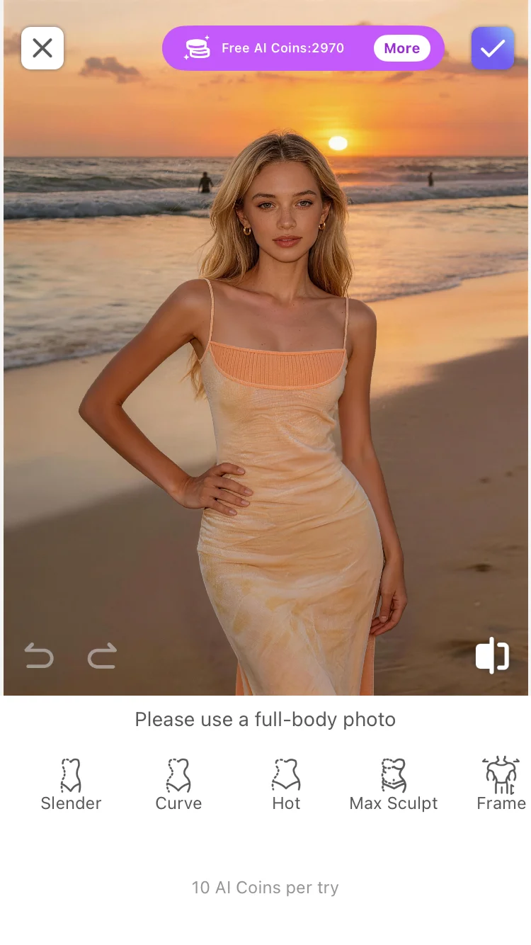 Selecciona en PrettyUp la foto de ropa de verano que necesita retoque corporal con IA