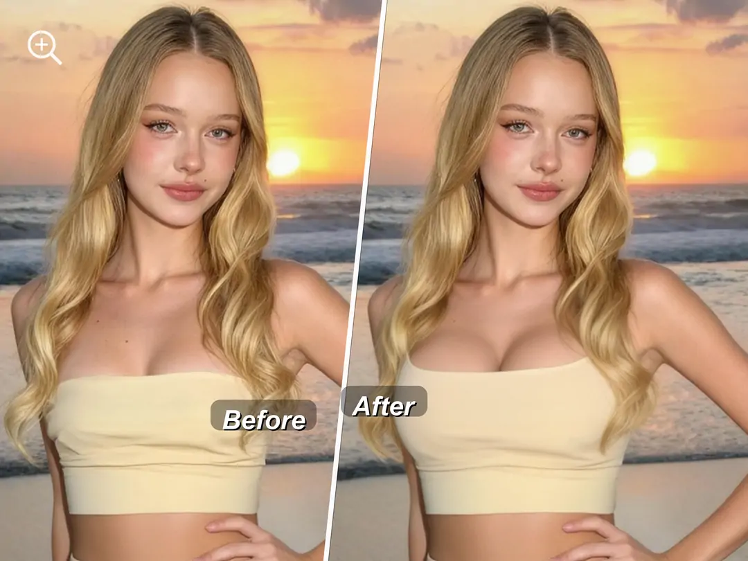 Imágenes de antes y después de la función de aumento de pecho, mostrando los efectos de optimización de diferentes tipos de pecho