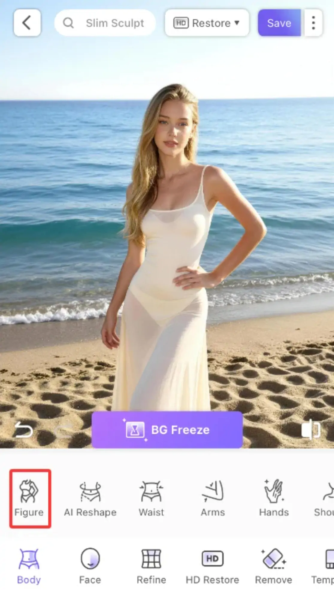 Interfaccia di selezione preimpostata per la bellezza del corpo con regolazione della forza tramite cursore